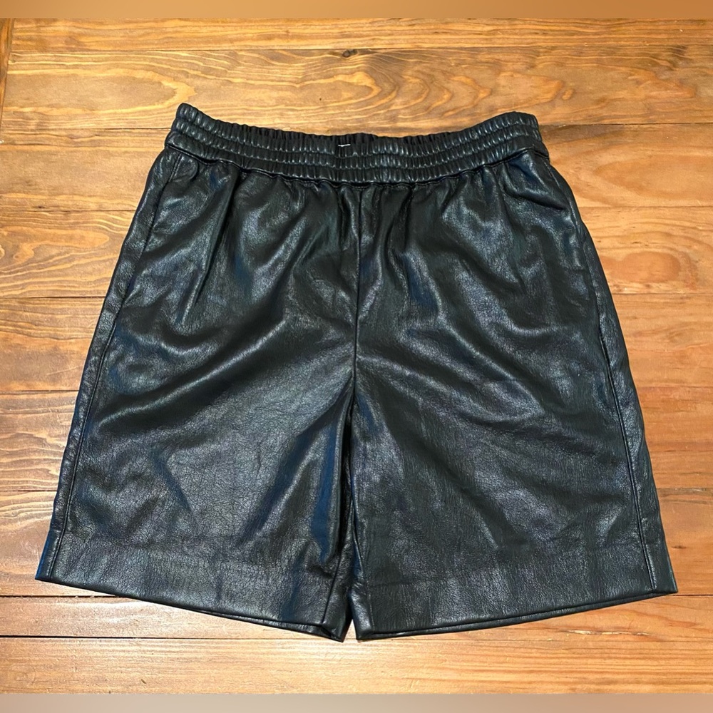 Babaton Black High-Waist Faux Leather Shorts